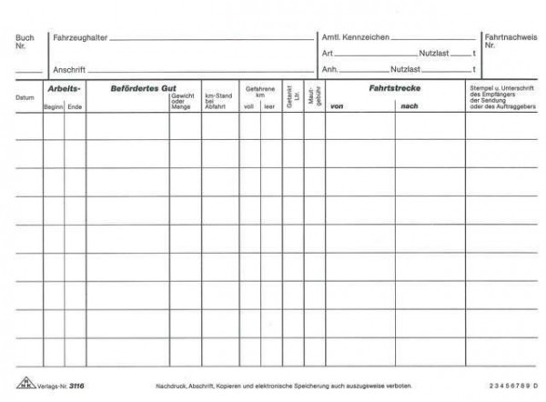 Fahrtenbuch LKW A5 2 x 25 Blatt  Paper Markt Büroartikel, Schulbedarf &  Bürobedarf